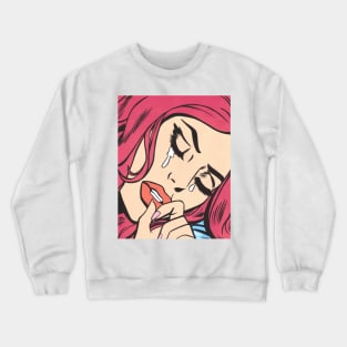 Hot Pink Crying Comic Girl Crewneck Sweatshirt